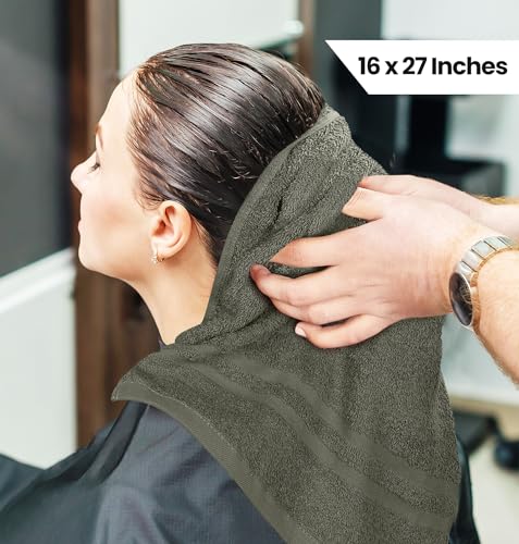 Image of Utopia Towels Cotton Bleach Proof Salon Towels (16x27 inches) - Bleach Safe Gym Hand Towel (24 Pack, Dusty Olive) | Bleach Safe 100% Cotton Salon Towels - Super Absorbent, Durable Ideal for Salon