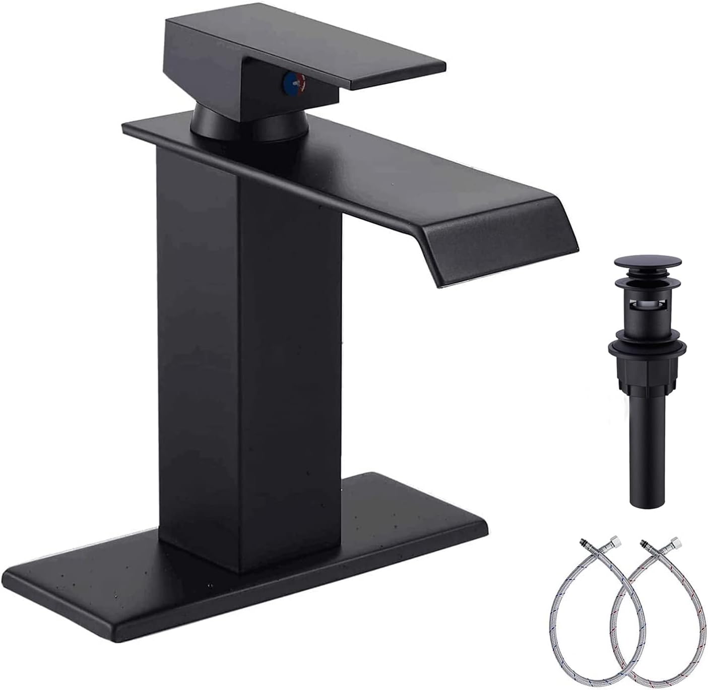 Hononnice Waterfall Bathroom Sink Faucet Matte Black Single Handle One ...
