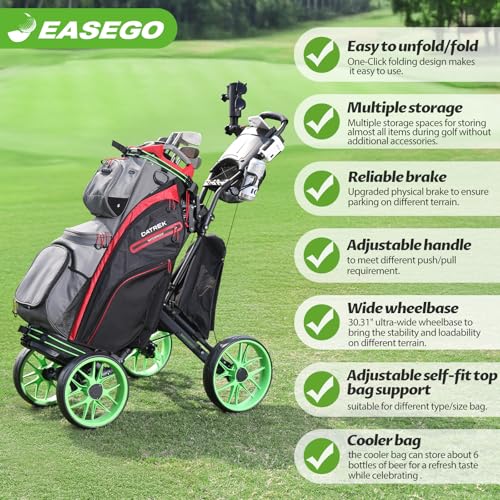 Image of EASEGO Golf Push Cart 4 Wheel : Golf Walking Cart Golf Caddy Pull Carts