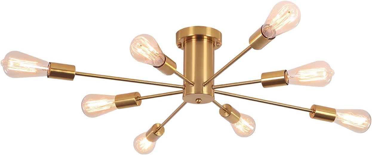 Super Deal Product PUMING Gold Semi Flush Mount Ceiling Light - 8 Lights Sputnik Chandeliers Mid-Century Brushed Brass Ceiling Lamp Vintage Industrial Lighting Fixture Chandeliersfor Bedroom Dining Room Living Room 🛒 Crazy Deals PUMING Gold Semi Flush Mount Ceiling Light - 8 Lights Sputnik Chandeliers Mid-Century Brushed Brass Ceiling Lamp Vintage Industrial Lighting Fixture Chandeliersfor Bedroom Dining Room Living Room