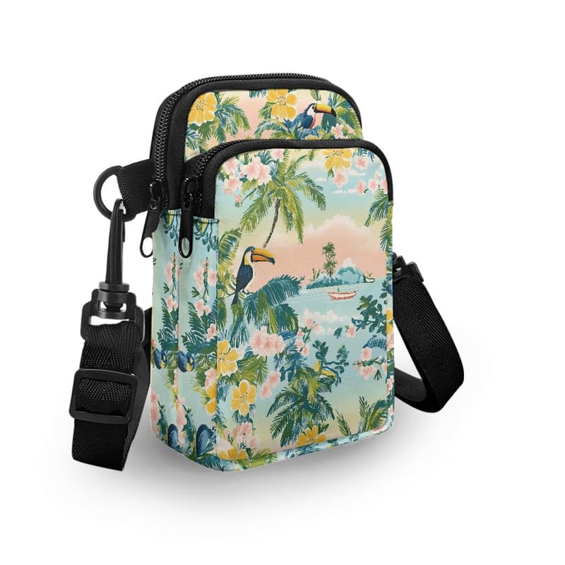 Image of Hawaiian Tribal Small Crossbody Bags for Women Cell Phone Bag Purse, Sea Turtle Zipper Sling Purses Shoulder Bag