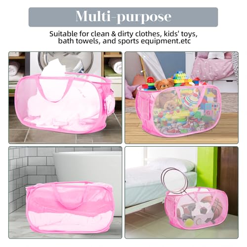Image of 4 Pcs Durable Collapsible Laundry Baskets, Foldable Large Opening Pop Up Laundry Hamper with Pocket, Clothes Hamper with Handles for Laundry, Bathroom, Kids Room, Dorm or Travel Pink