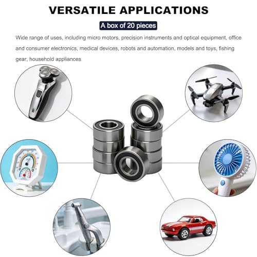 Image of 20 PCS MR84-2RS Miniature Deep Groove Ball Bearing 4mm Inner Dia 8mm OD 3mm Bore Double Rubber Sealed Ball Bearing Chrome Steel Bearing for Model Aircraft, Industrial Machine