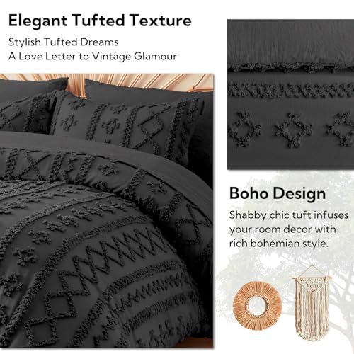 Image of MR&HM Full Size Bed Sheets and Comforter Set Black, 7 Pieces Tufted Boho Beddding Sets, Farmhouse Style Bed in a Bag with 1 Comforter, 2 Pillow Shams, 2 Pillowcases, 1 Flat Sheet, 1 Fitted Sheet