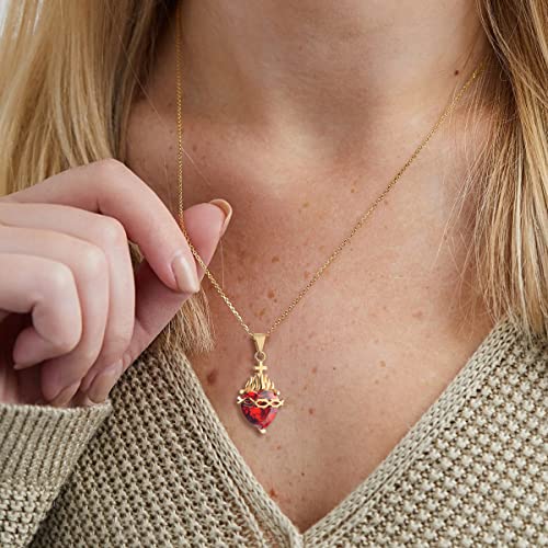 Gold Sacred Heart of Jesus | Immaculate Heart of Mary Necklace for Women with Cubic Zirconia Gemstone Religious Jewelry Gift3