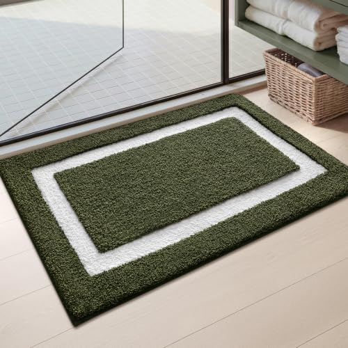 Image of Color&Geometry Mini Green Bathroom Rugs 24x16, Extra Soft Absorbent Microfiber Bath Rug, Non-Slip Bathroom mat, Washable Plush Bath Mats for Bathroom, Shower, Bathtub, Laundry, Small, Olive Green
