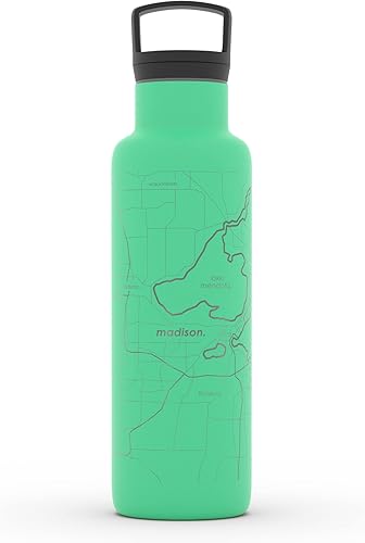 Miniatura 189 de Well Told Botella de agua aislada con mapa de Washington DC grabado, botella de acero inoxidable grabada (21 onzas, blanco) botella aislada de mapa