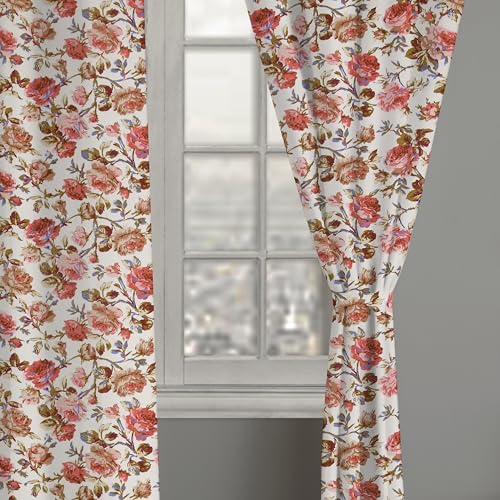 Image of LINENWALAS Cotton Printed Curtains 10 Feet Long 2 Panels Set, Curtain for Door Hangings Home Decor Items for Living Room Bedroom, Semi Sheer Drapes with Eyelet Rings (Red Rose Tulip)