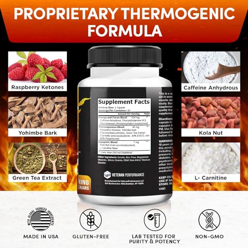 Veteran Performance Burn Zone Thermogenic Fat Burner – Metabolism Booster Appetite Suppressant for Weight Loss with Green Tea Extract, Raspberry Ketones – Rapid Weightloss Focus Energy (60 Pills) - Image 3