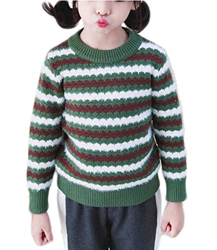 ASHER FASHION Baby Girls Winter Clothes Long Sleeve Knit Pullover Sweater Striped Pattern Sweatshirt Crewneck Knitwear