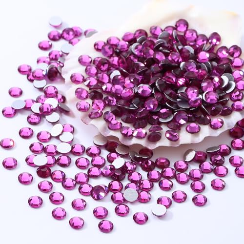 Image of Fuchsia Flatback Rhinestones, Glass Rhinestones for Nail Art and Craft, Glue Fix, Loose Crystal Gemstones(Fuchsia, SS20, 1440pcs, 4.6-4.8mm)