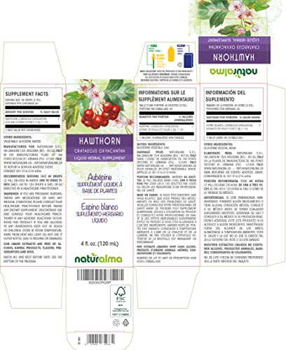 Naturalma Hawthorn (Crataegus Oxyacantha) Leaf And Flower Alcohol-Free Tincture 4 Fl Oz Liquid Extract In Drops | Herbal Supplement | Vegan | Product Of Italy #TOP1