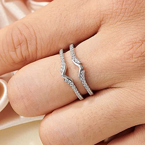 Wedding Ring Guard Enhancers Engagement Rings for Women Stackable Cubic Zirconia Half Eternity Curved Bands 925 Sterling Silver Size 5-103