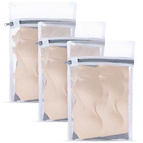 JIEYAO Sacchetti per biancheria in rete, 3 sacchetti per biancheria delicata, a nido d'ape, con cerniera resistente, per lavatrice, biancheria intima, pantaloni, reggiseni, calzini (S, 30 x 20 cm)