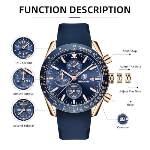 Image of BENYAR Mens Watches Quartz Movement Chronograph Leather Strap Fashion Business Sport Design 30M Waterproof Scratch Resistant Elegant Gifts for Men
