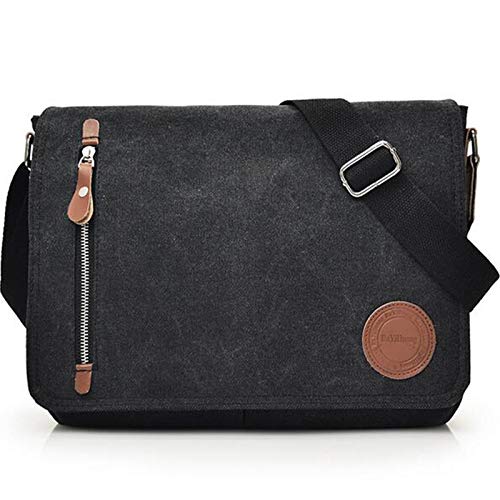 Vintage Canvas Satchel Messenger Bag for Men Women, Travel Shoulder bag Satchel Crossbody School Bag for 11.6-13.3 inch Laptop Chromebook computer(Black)