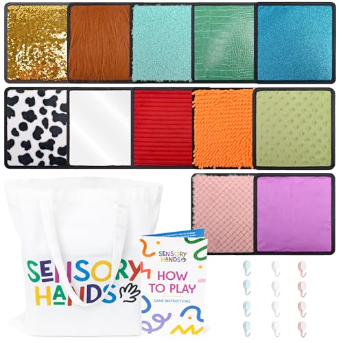 Textured Sensory Mats for Special Needs Kids - 8 Colorful Fidgeting Tactile Sensory Toys for Learning - Sensory Mat Set with Adhesive Hooks for Wall Hanging & Tote Bag - 16 & 12 Pack (Pack of 12)