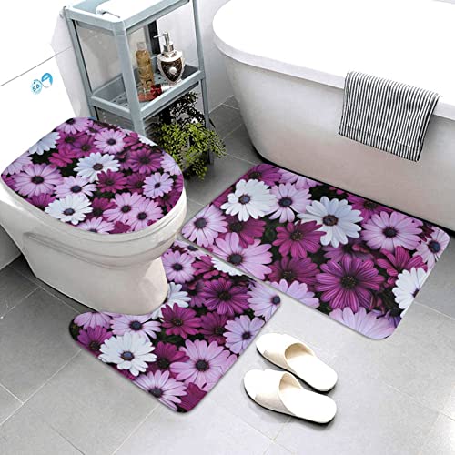 Teppichmatten mit Blüten-Druck, Badematte, Badezimmerteppich, 3-teilig, + Konturteppich, Toilettendeckelbezug – Bild 3