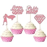 Gyufise Paquete de 24 adornos para cupcakes rosa feliz día de la madre para súper mamá, decoración de tartas para el día de la madre, suministros de fiesta