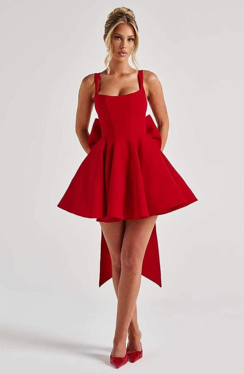 Satin Homecoming Dresses with Bow Short Prom Dress Spaghetti Straps A Line Cocktail Formal Gown - Image 5