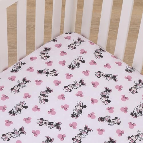 Image of Disney Minnie Mouse Pink, Black, and White Super Soft Nursery Fitted Crib Sheet