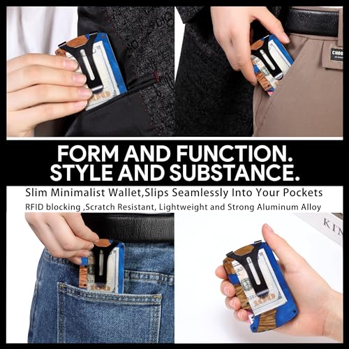 Image of Wallet for Men, Minimalist Slim RFID Blocking Resin Wood Credit Card Holder with Money Clip, Easily Removable Cash&Card Metal Wallet,Resin River,Natuarl Walnut Wood,Unique Pattern,Gift for Men
