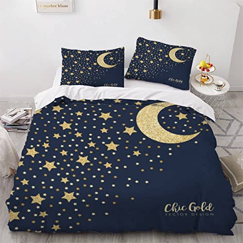VULORA 3D Lune Espace Parure de lit 2 Personnes Noir Housse de Couette 240x260 Enfant Adultes Literie en Microfibre 3 pièces avec Fermeture Éclair et 2 Taies d'oreiller 50x75cm