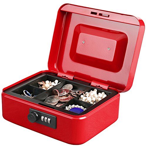 Jssmst Medium Cash Box With Combination Lock - Durable Metal Cash Box With Money Tray Red, 7.87 X 6.3 X 3.35 Inches, Cb0703M #TOP7