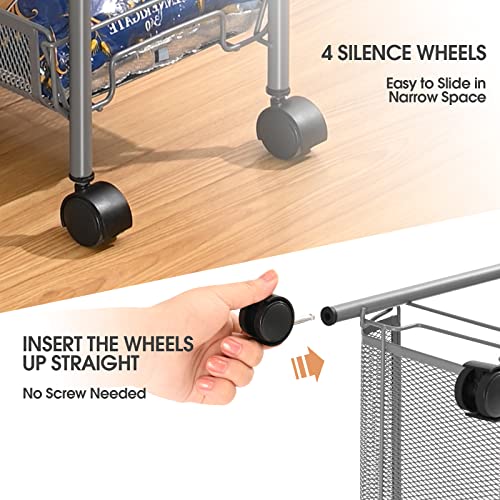 kingrack 4-Tier Slim Rolling Cart with Wooden Tabletop, Easy Assemble Mobile Storage Trolley On Wheels,Slide Out Utility Cart Shelving Units for Narrow Space on Kitchen Bathroom Laundry Room,Grey - Image 4