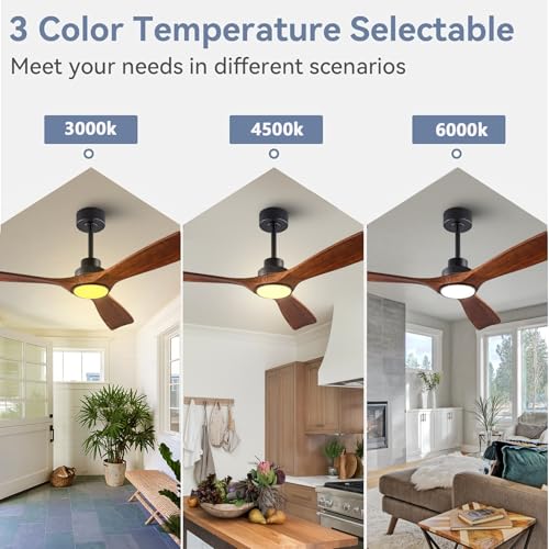 Image of QUTWOB 42 inch Wood Ceiling Fan with Light, Reversible DC Motor, Remote Control
