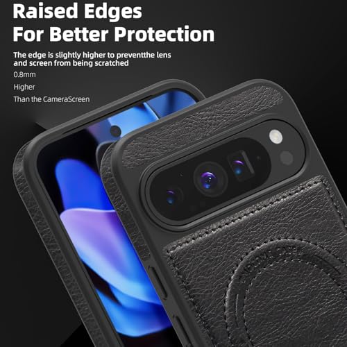 Image of Lunivop for Google Pixel 9 Pro XL Case Leather [Compatible with Magsafe Wireless Charging] Magnetic Cover Stand Funda para Google Pixel 9 Pro XL 6.8 '' 5G 2025 Rugged Best Phone Cases Black