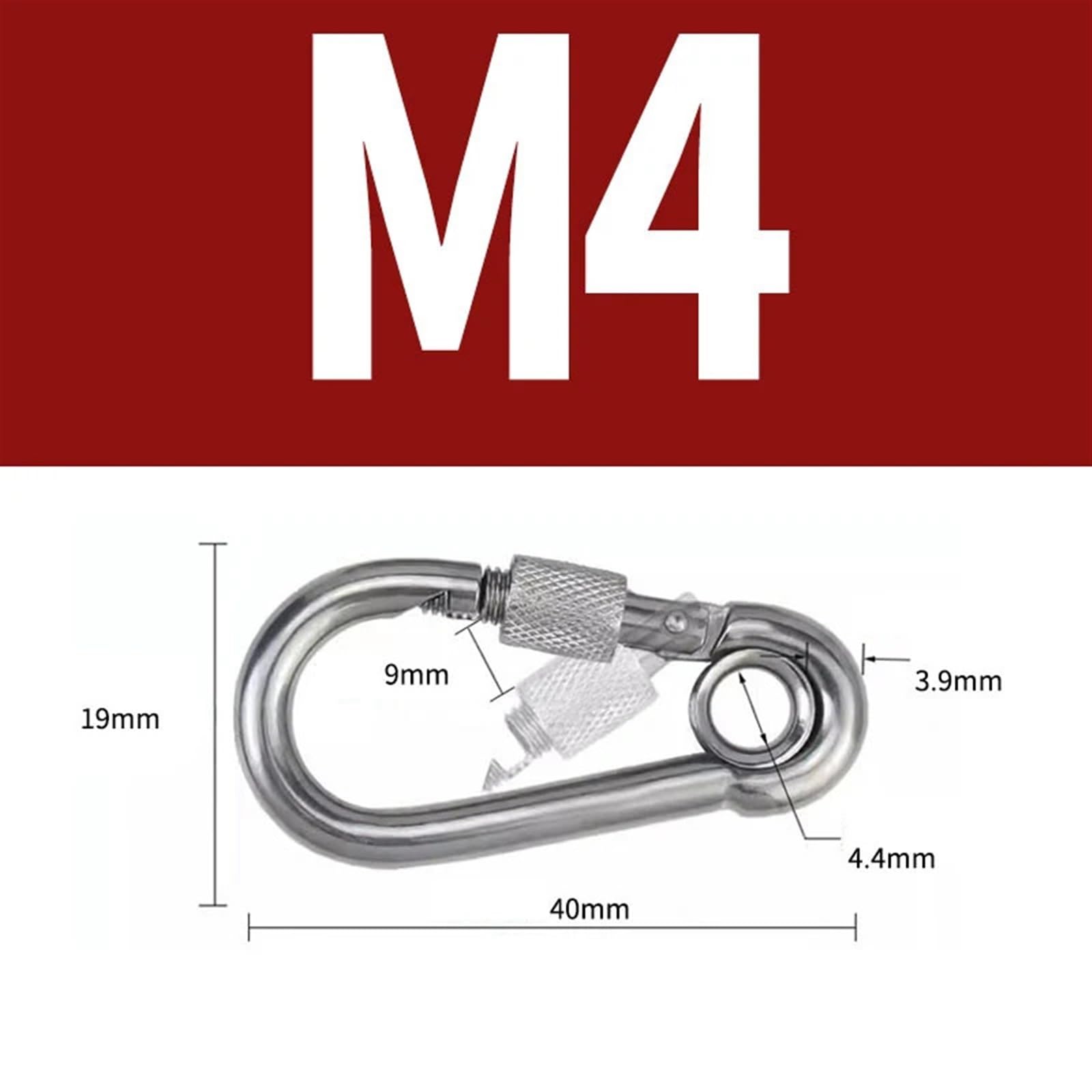 Mosquetón de Acero Inoxidable 304 con Cierre Rosca for Escalada, eslabones rápidos, Gancho Seguridad, Cadena, Anillo conexión, Hebilla(M4,5PCS)