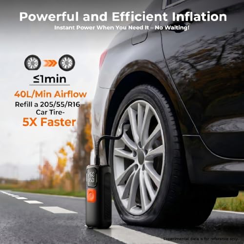 Tire Inflator Portable Air Compressor, 160 PSI Fast Inflation with 22 Cylinder Motor, Cordless Tire Pump with Digital Pressure Gauge, Auto Shut-Off, Air Pump for Car, SUV, Motorcycle, Bicycle, Black — view 2