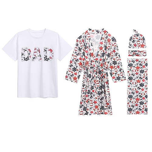 Image of AWIBMK Mom and Me Robe and Swaddle Set and T-Shirt Hospital Labor Delivery Swaddling with Headband Hat for Mom Dad Baby