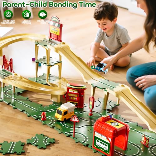 56% Off KIZONLY Puzzle Racer Kids Car Track Set with 3 Cars