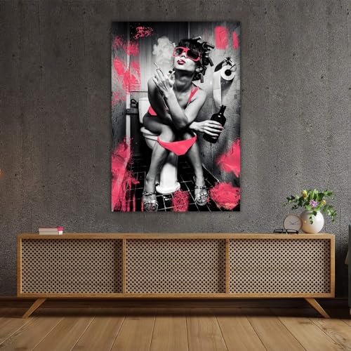 Blue Booms Crazy Toilet Girl - Version rose en aluminium - Blanc - 30 x 45 cm - Sans cadre