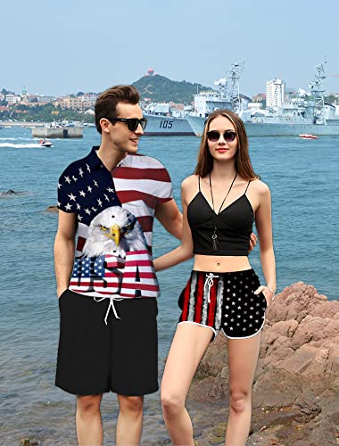 Goodstoworld Mens Adult Button Down Shirts 4 July Short Sleeve Funny 3D Print Summer Design Blouse Novelty Usa T Shirt Tee Hawaiian Vacation Aloha Animal Clothes Large #TOP1