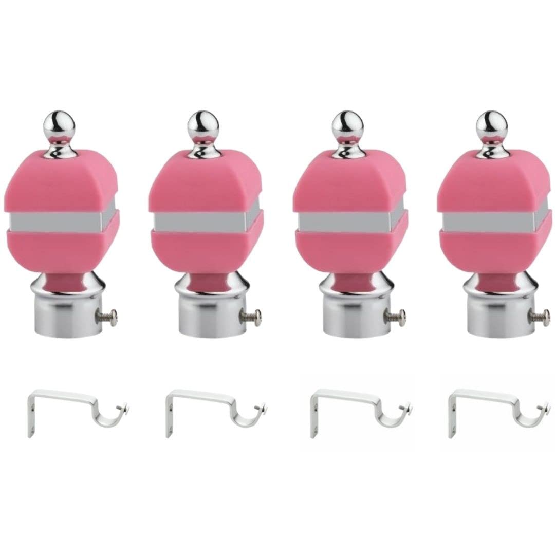 Rkoing ABS Curtain Bracket Parda Holder with Support 1 Inch Rod Pocket Finials Designer Door and Window Rod Support Fittings, Curtain Rod Holder (Pack of 4, Pink)