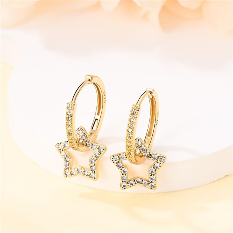 925 Sterling Silver Earrings for Women, Sun Moon and Star Earrings, Dangle Drop Huggie Earrings, Cubic Zirconia Dangle Hoop Earrings Jewelry Fashion Valentines Birthday Gifts - Image 2