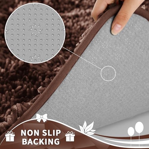 Image of Yimobra Toilet Rugs U Shaped Washable, Extra Thick Soft Absorbent Chenille Contour Bathroom Rugs for Toilet 24x20 Inch, Quick Dry Non Slip Toilet Mat for Bath Floor, Brown