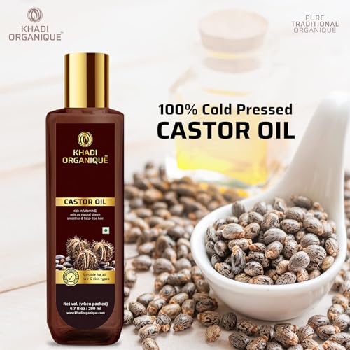 Image of Khadi Organique Castor Oil | 100% Pure & Cold Pressed Virgin Grade - 200ml | For Hair Growth, Moisturizing Dry Skin, Nails & Eyelashes | Vitamin E & Fatty Acids | No Mineral Oil | All Skin types