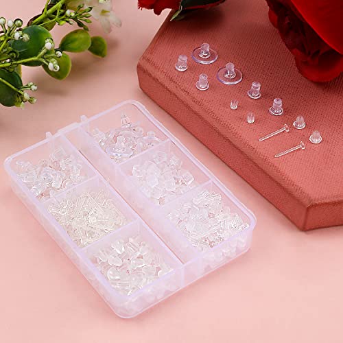 600Pcs Silicone Earring Backs And Earring Pins Set, Clear Soft Earring Safety Backs In 5 Styles Hypoallergenic Earring Backs And Plastic Earring Pins For Men And Women Earring Diy #TOP2