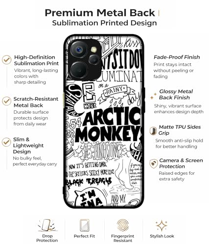 Casotec Arctic Monkeys Pattern Design Premium 2D Printed Metal Back Case Cover for Realme 9i 5G - Image 3