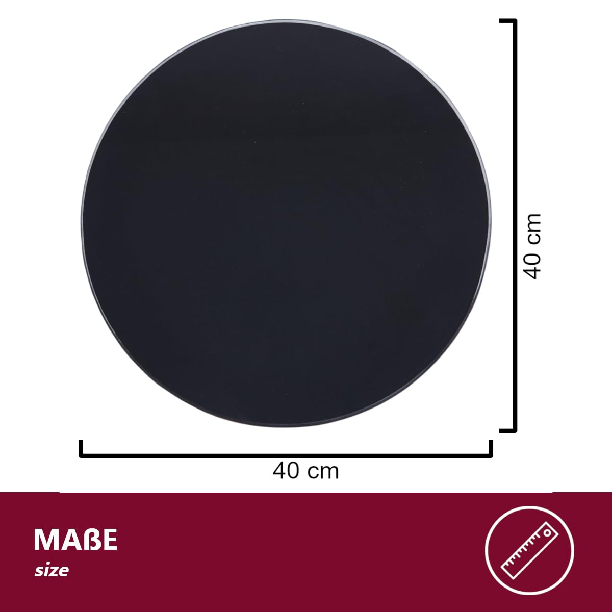 Euro Tische Piano in vetro e piano del tavolo in forma rotonda da 40 cm, fondo in vetro di sicurezza monolastra da 6 mm, perfetto come piano del tavolo, base (nero)