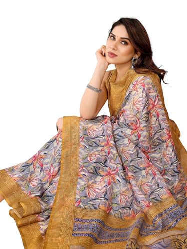 Image of RAJESHWAR FASHION WITH RF Women's Kota Doria Floral Printed Fancy Sarees For Girls With Blouse Piece,Saree Length-5.50 Mtr,Blouse Length-0.8 Mtr(Tulsi)