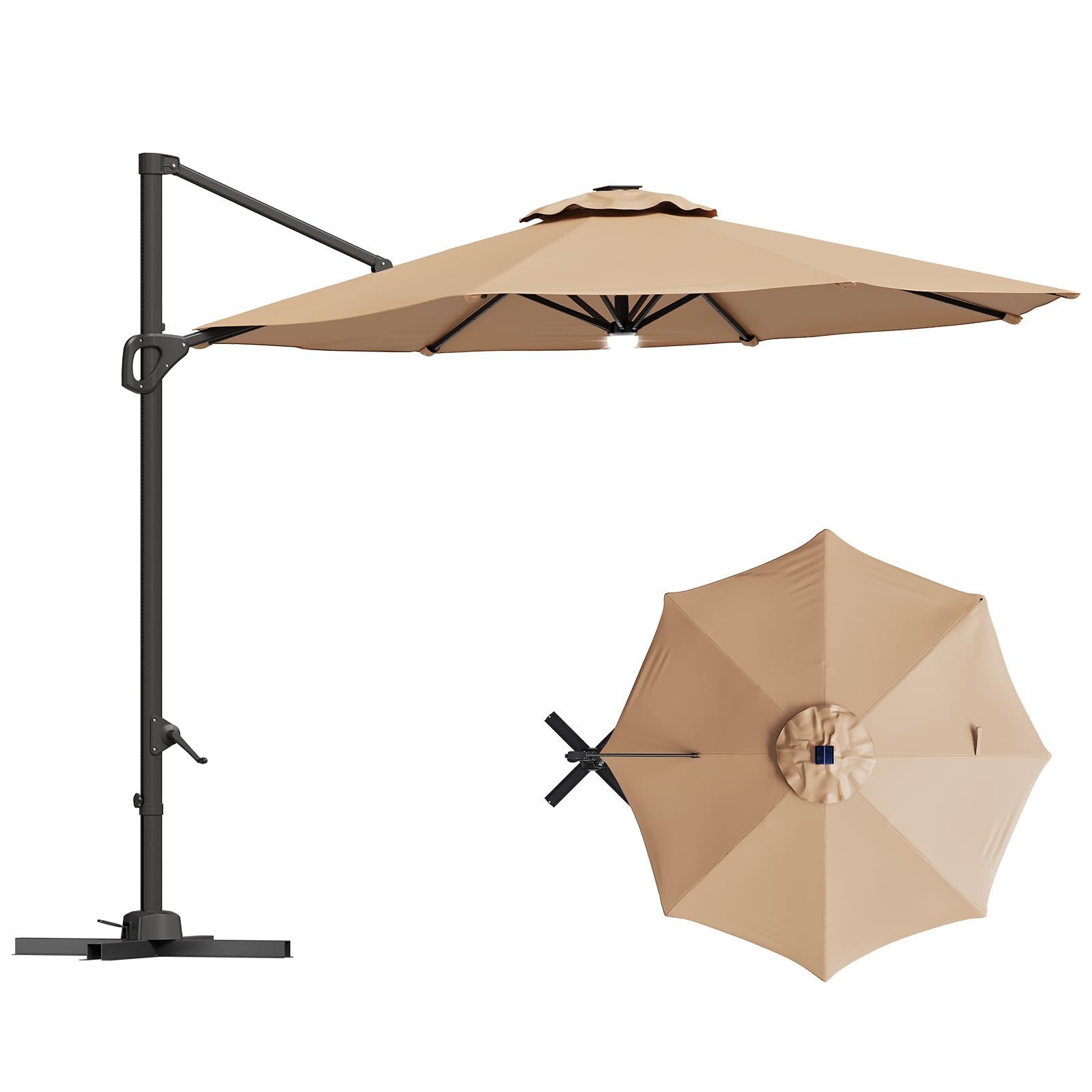 TrailBlaze 10FT Cantilever Patio Umbrella With Base, Round Top Outdoor Umbrella, Windproof Offset Umbrella Sun Shade With 360-Degree Rotation, Perfect
