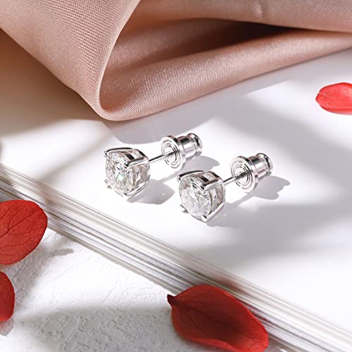 Ladylike Moissanite Stud Earrings White Gold Plated 925 Sterling Silver Earring 0.6Ct-4Ct D Color Vvs1 Brilliant Round Cut Lab Created Diamond Moissanite Earrings For Women Men (Total 0.6 Carats) #TOP3