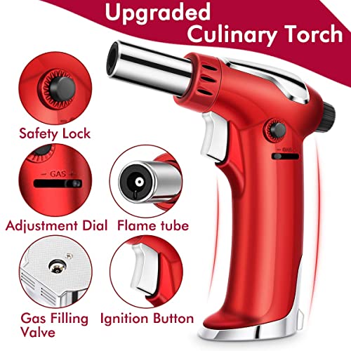 Butane Torch, Vimzone Torch Lighter With Safe Lock, Adjustable Flame Blow Torch, Fit All Butane Tanks Kitchen Torch For Bbq, Baking, Brulee Creme, And Desserts (Butane Gas Not Included) Red… #TOP1