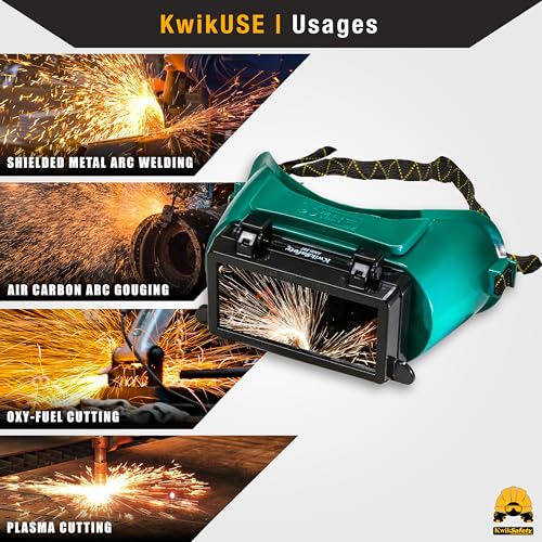 Image of KwikSafety - Charlotte, NC - EAGLE EYES Welding Goggles Flip-Up [ANTI-FOG Snug FIT] Shade 5 + Shade 10 Industrial ANSI Ventilation Safety Plasma Jet MIG Torch Flame Cutting Gas Oxy-Acetylene /Green