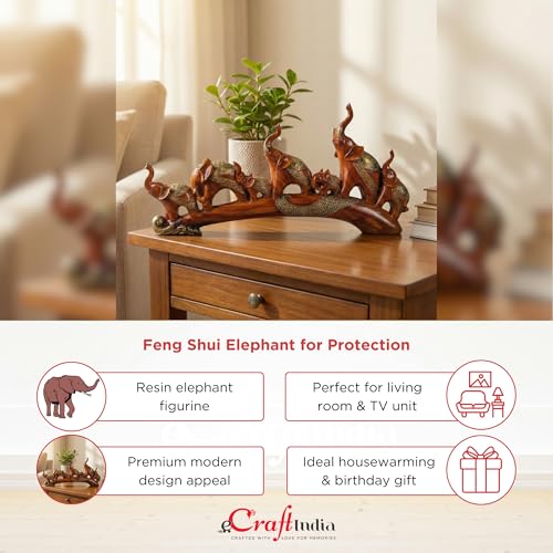 Image of eCraftIndia Resin Feng Shui Elephant Statue Showpiece for Home Decoration Office Living Room TV Cabinet | Elephant Figurine Good Luck Gift for Housewarming Birthday